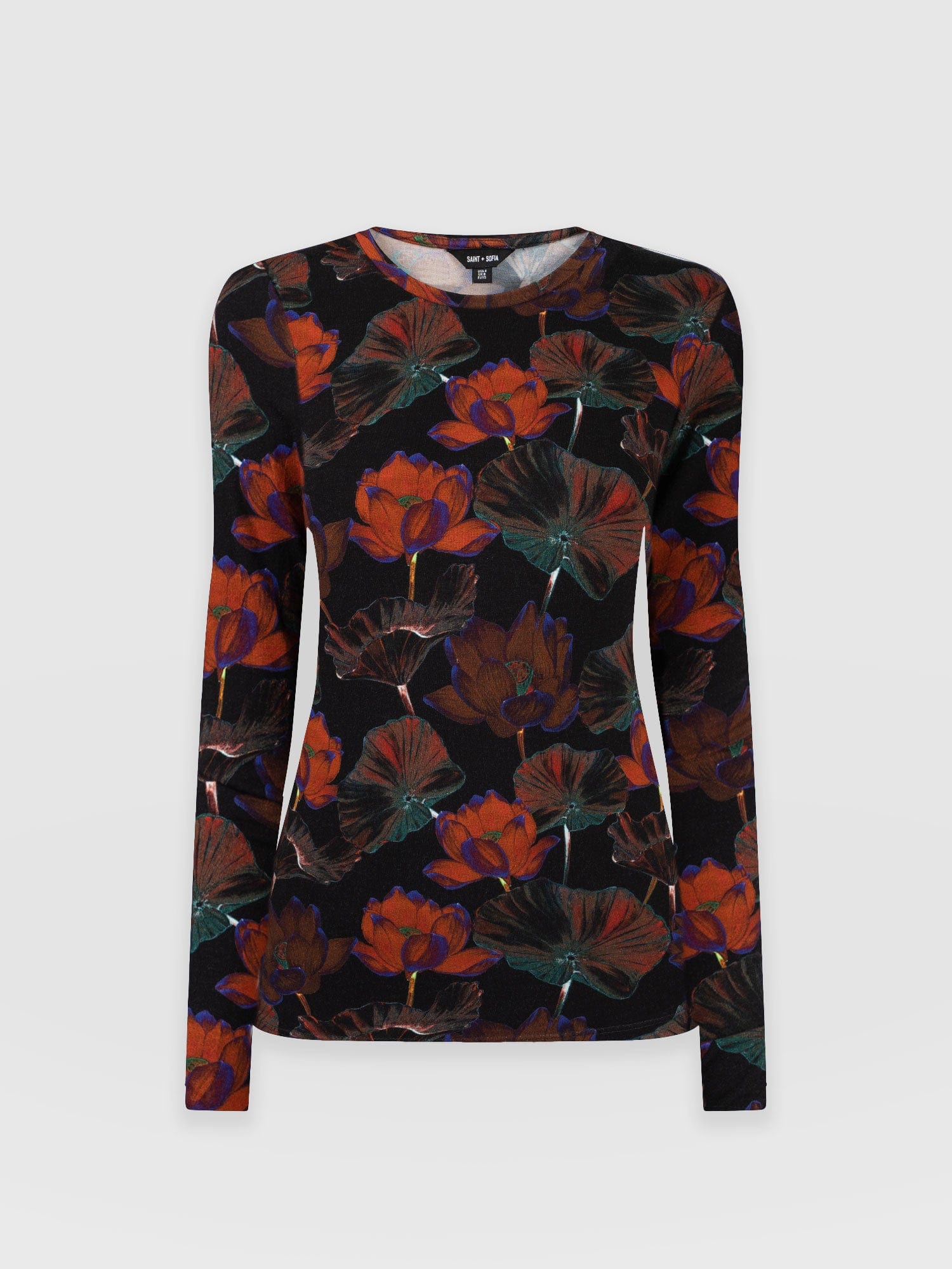 Austen Crew Neck Tee Long Sleeve Red Flora - Women's T-Shirts | Saint + Sofia® USA